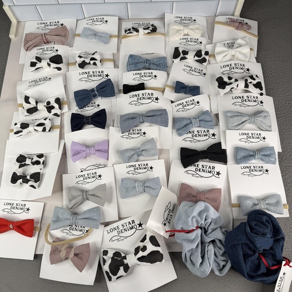 Lone Star Denim Hair Bows Scrunchies Lot Girls Upcycled Clips Cow Print main image 8